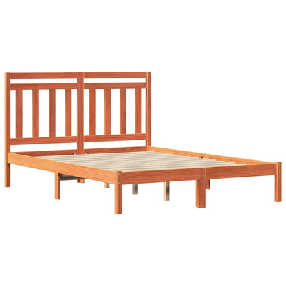 Bed Frame Wax Brown 205.5 x 165.5 x 100 cm Solid Pine Wood