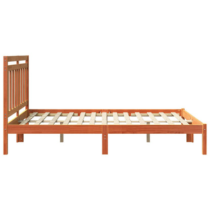 Bed Frame Wax Brown 205.5 x 165.5 x 100 cm Solid Pine Wood