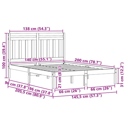 Bed Frame Wax Brown 205.5 x 145.5 x 100 cm Solid Pine Wood