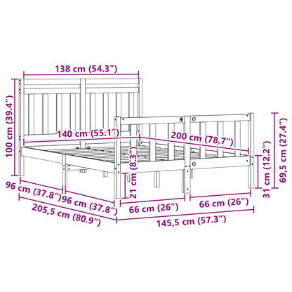 Bed Frame with Headboard 2 pcs Wax Brown 205.5 x 145.5 x 100 cm