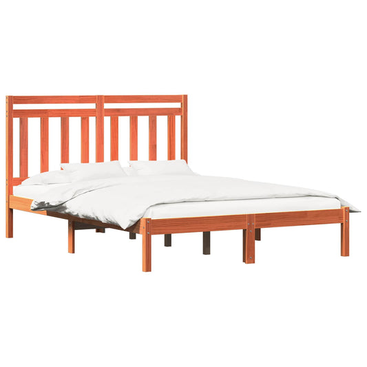 Bed Frame Wax Brown 205.5 x 155.5 x 100 cm Solid Pine Wood
