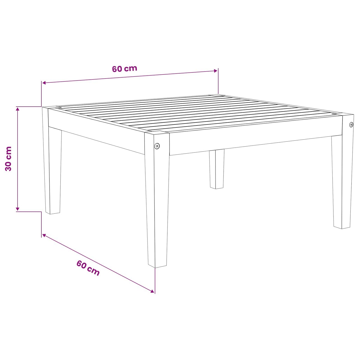 Garden Table Solid Acacia Wood Natural 60 x 60 x 30 cm