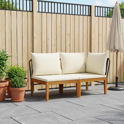 2 pcs Garden Lounge Set with Cushions Solid Acacia Wood & Rope