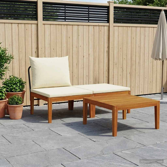 3 pcs Garden Lounge Set with Cushions Solid Acacia Wood & Rope