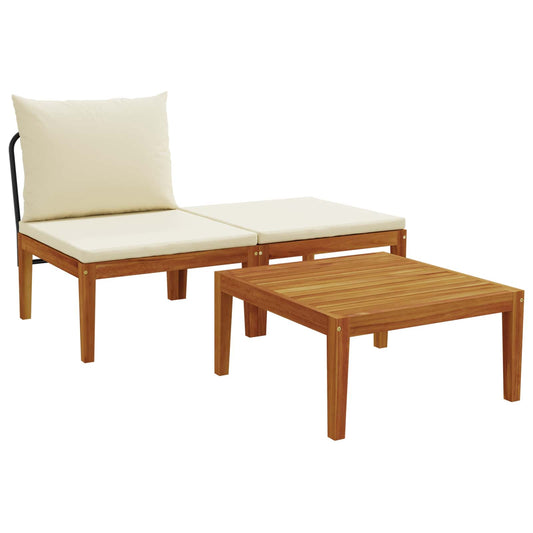 3 pcs Garden Lounge Set with Cushions Solid Acacia Wood & Rope