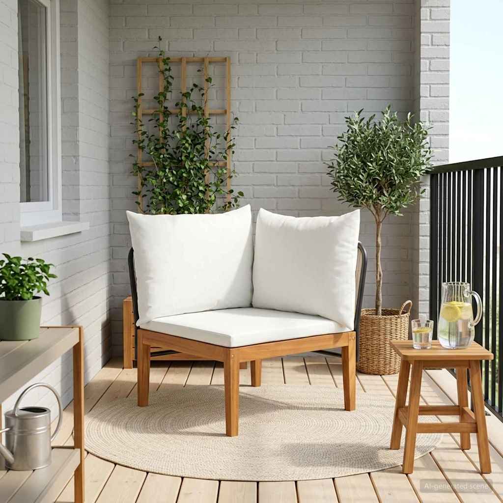 Garden Corner Sofa with Cushions Solid Acacia Wood & Rope