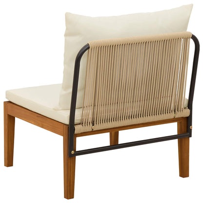 Garden Middle Sofa with Cushions Solid Acacia Wood & Rope