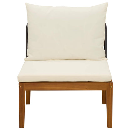 Garden Middle Sofa with Cushions Solid Acacia Wood & Rope