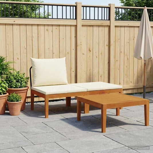 3 pcs Garden Lounge Set with Cushions Solid Acacia Wood & Rope
