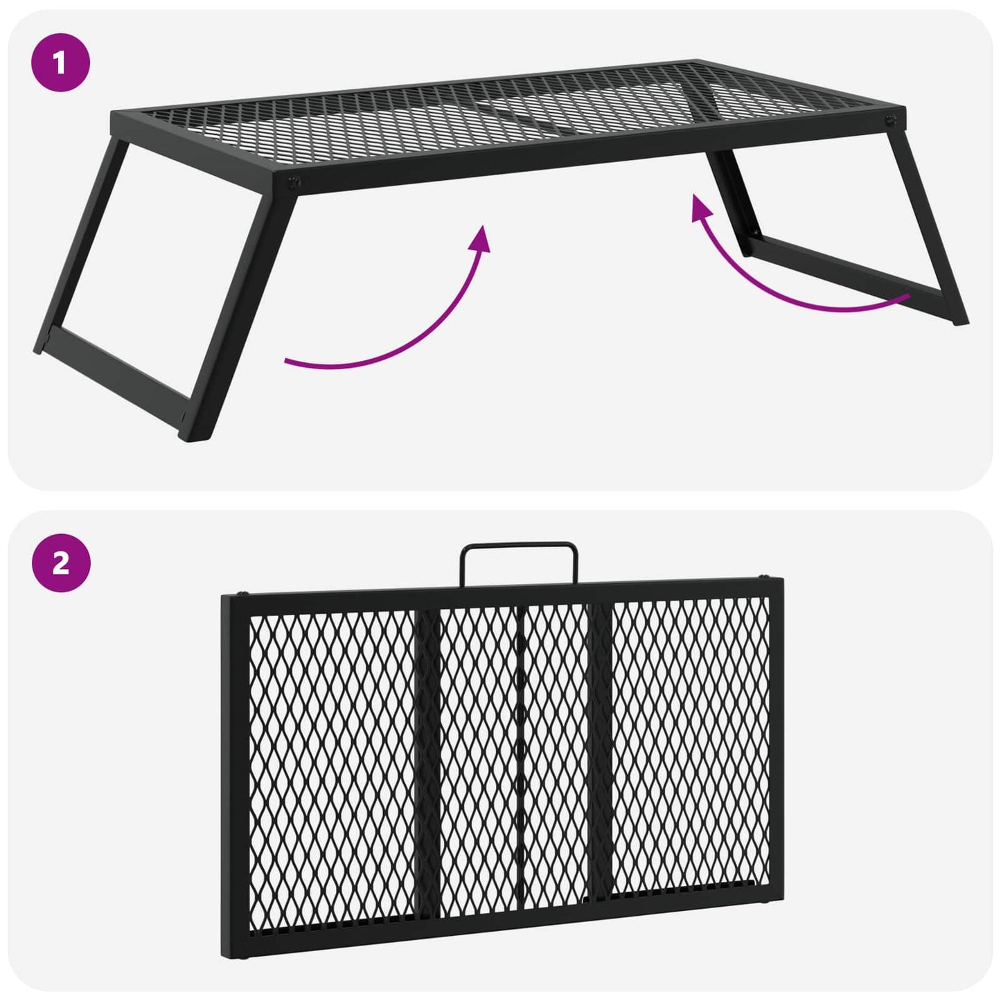Foldable Camping Grill Folding Black 22.83 x 12.20 x 0.79 in