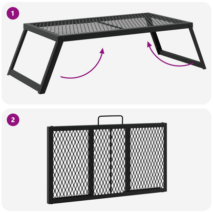 Foldable Camping Grill Folding Black 22.83 x 12.20 x 0.79 in