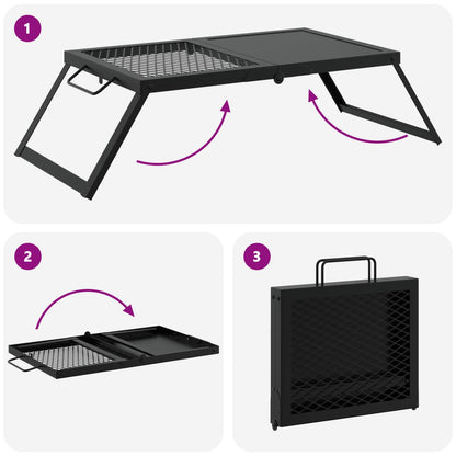 Foldable Camping Grill Folding Black 12.40 x 10.43 x 1.57 in