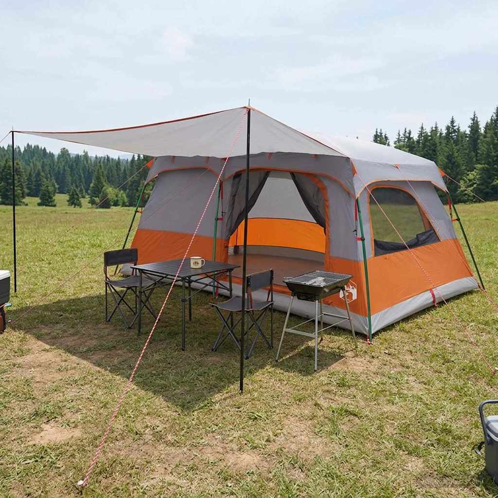 Family Tent with Roof Grey and Orange 500 x 400 x 230 cm