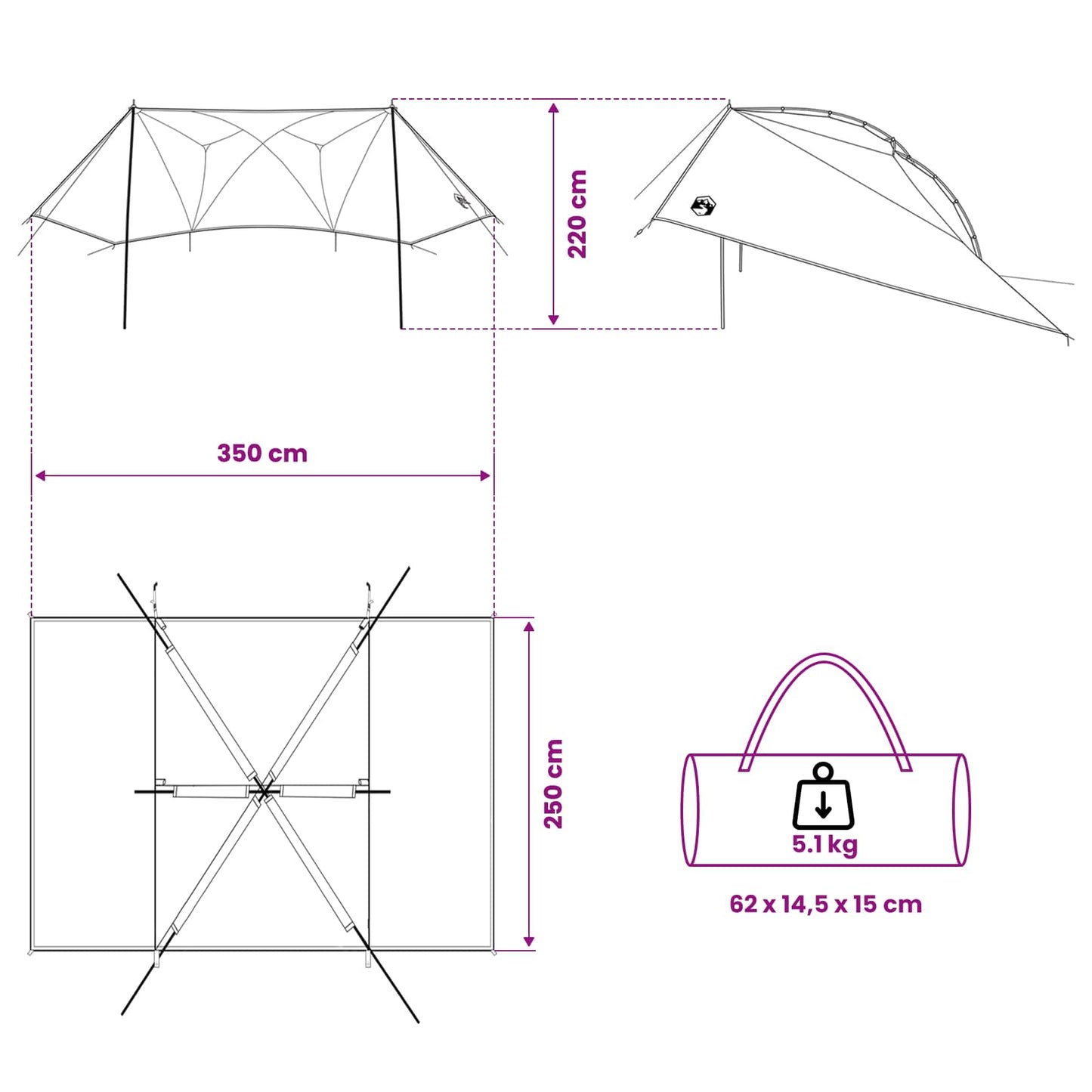 Car Tent with Roof Army Green 350 x 250 cm Polyester and Steel