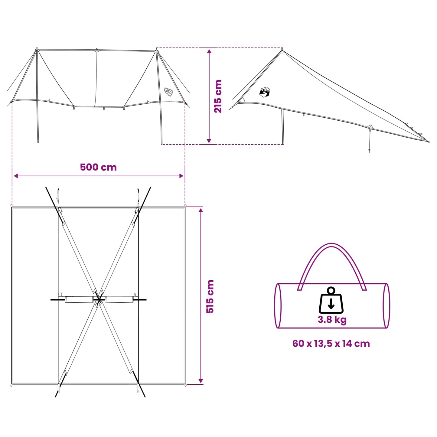 Vehicle Awning with Roof Army green 518 x 580 x 215 cm