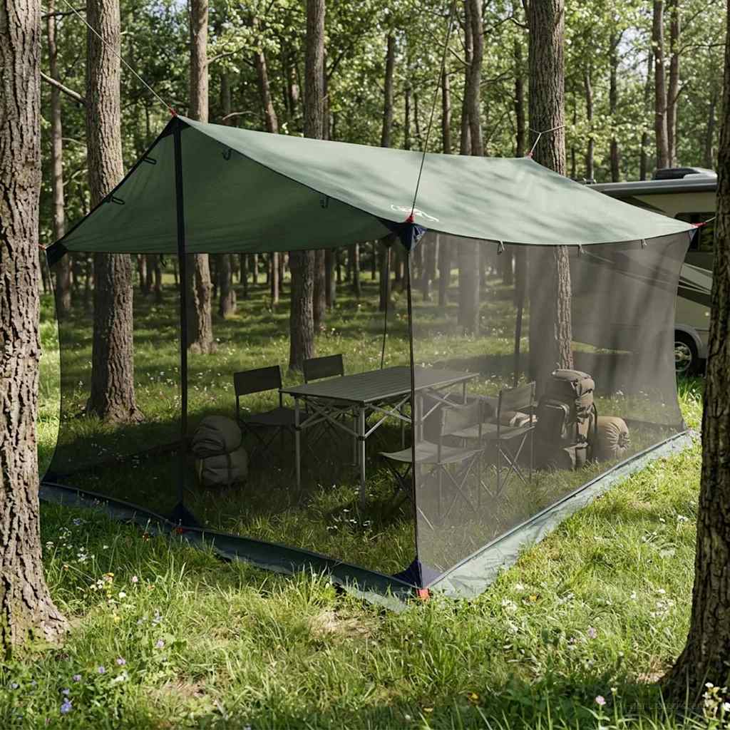 Camping Tarp with Mesh Walls Army Green 340 x 260 x 220 cm