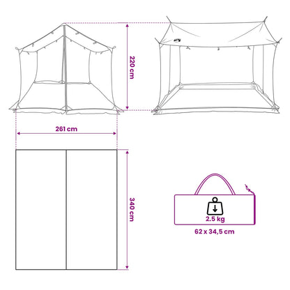 Camping Tarp with Mesh Walls Army Green 340 x 260 x 220 cm