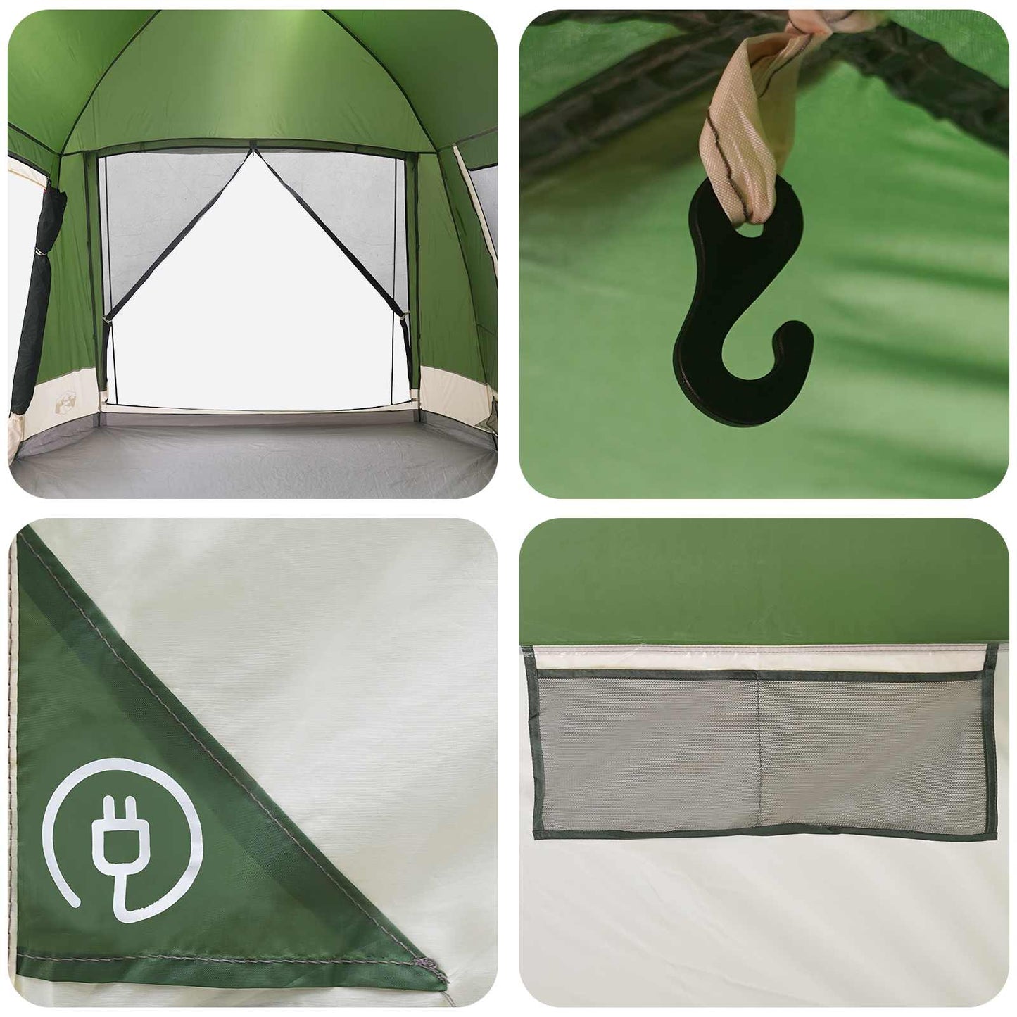 Cabin Tent with Roof Green 8-Person Polyester and Steel