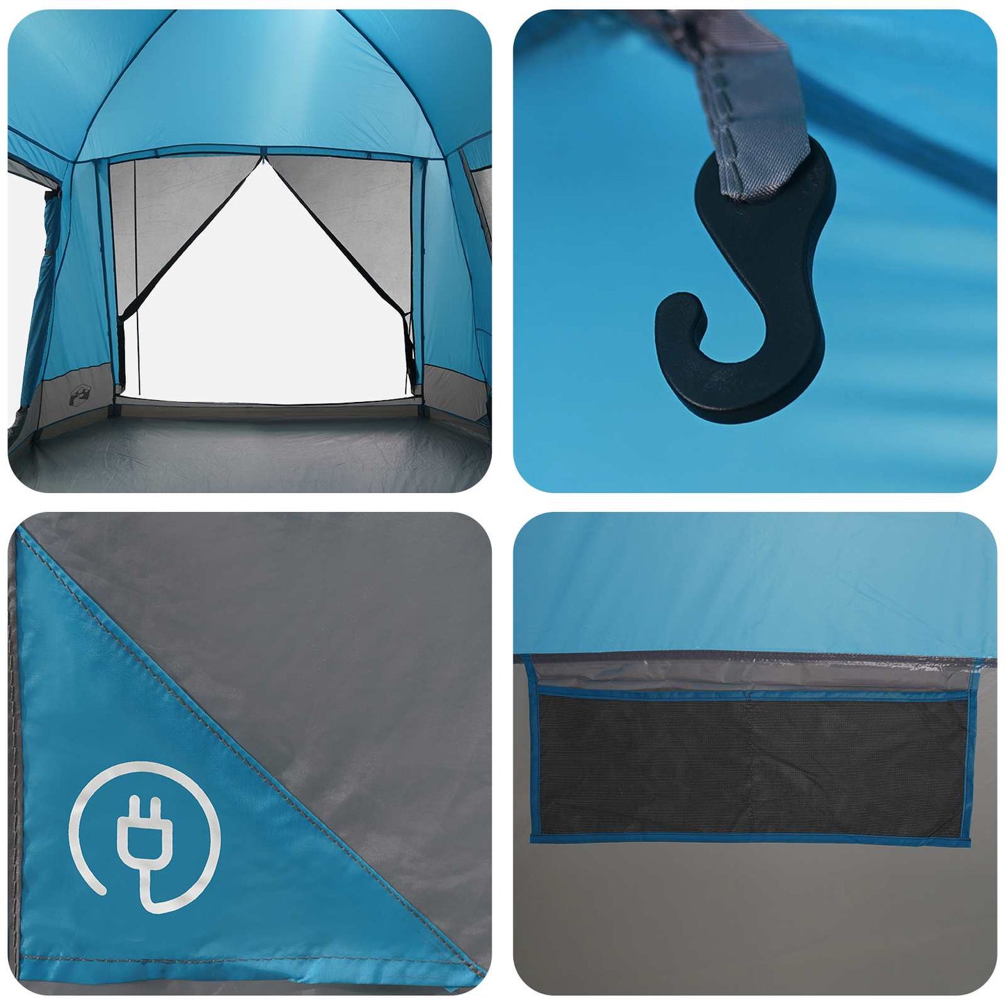 Cabin Tent with Roof Blue 8-Person Polyester and Steel