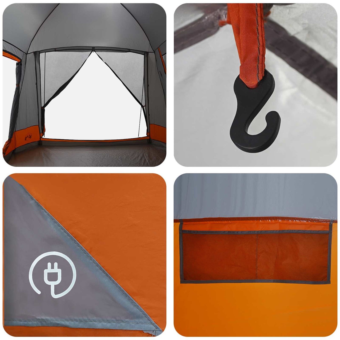 Cabin Tent Grey and Orange 8-Person Polyester and Steel