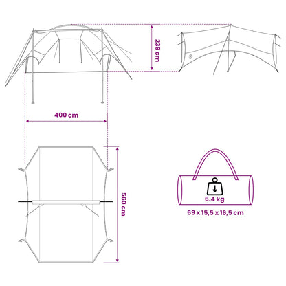 Camping Tarp Water-resistant Grey and Orange 550 x 400 x 230 cm