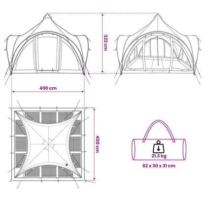 Tipi Tent Grey and Orange 6-Person Polyester and Steel