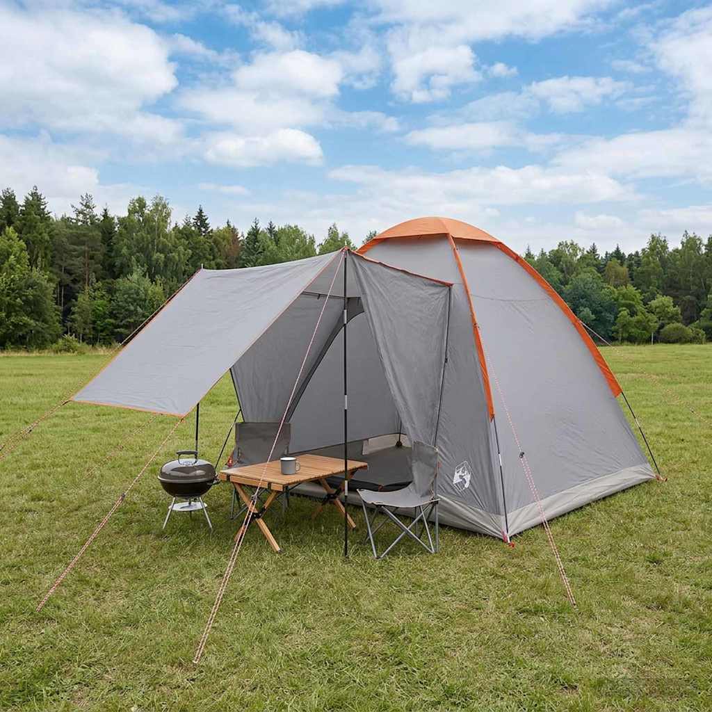 Camping Tent Grey and Orange 2-Person Polyester and Steel