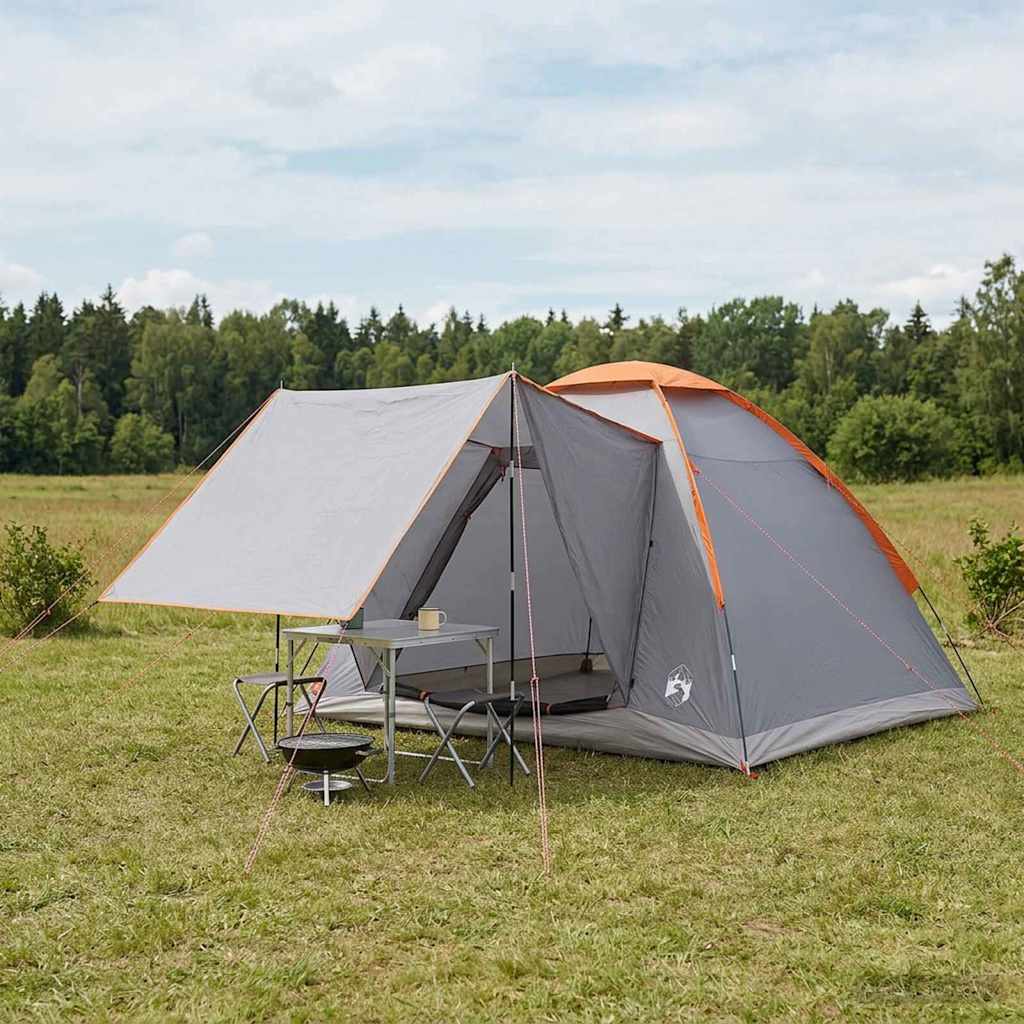 Camping Tent Grey and Orange 4-Person Polyester and Steel
