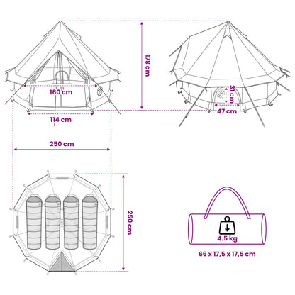Tipi Tent with Roof Blue 250 x 250 cm Polyester and Steel