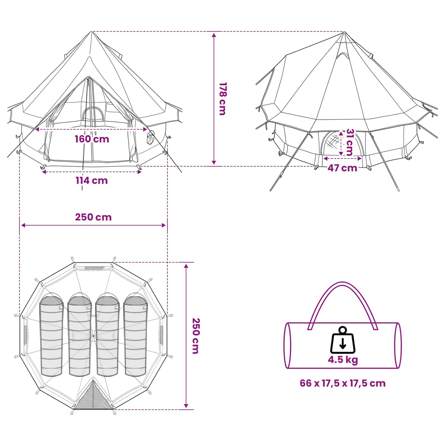 Tipi Tent Grey and Orange 250 x 250 cm Polyester and Steel
