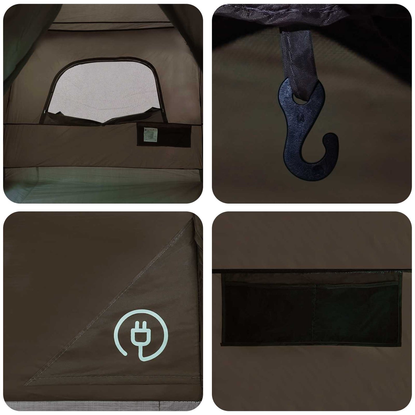 Family Tent with Roof Brown Grey 320 x 210 x 180 cm Polyester