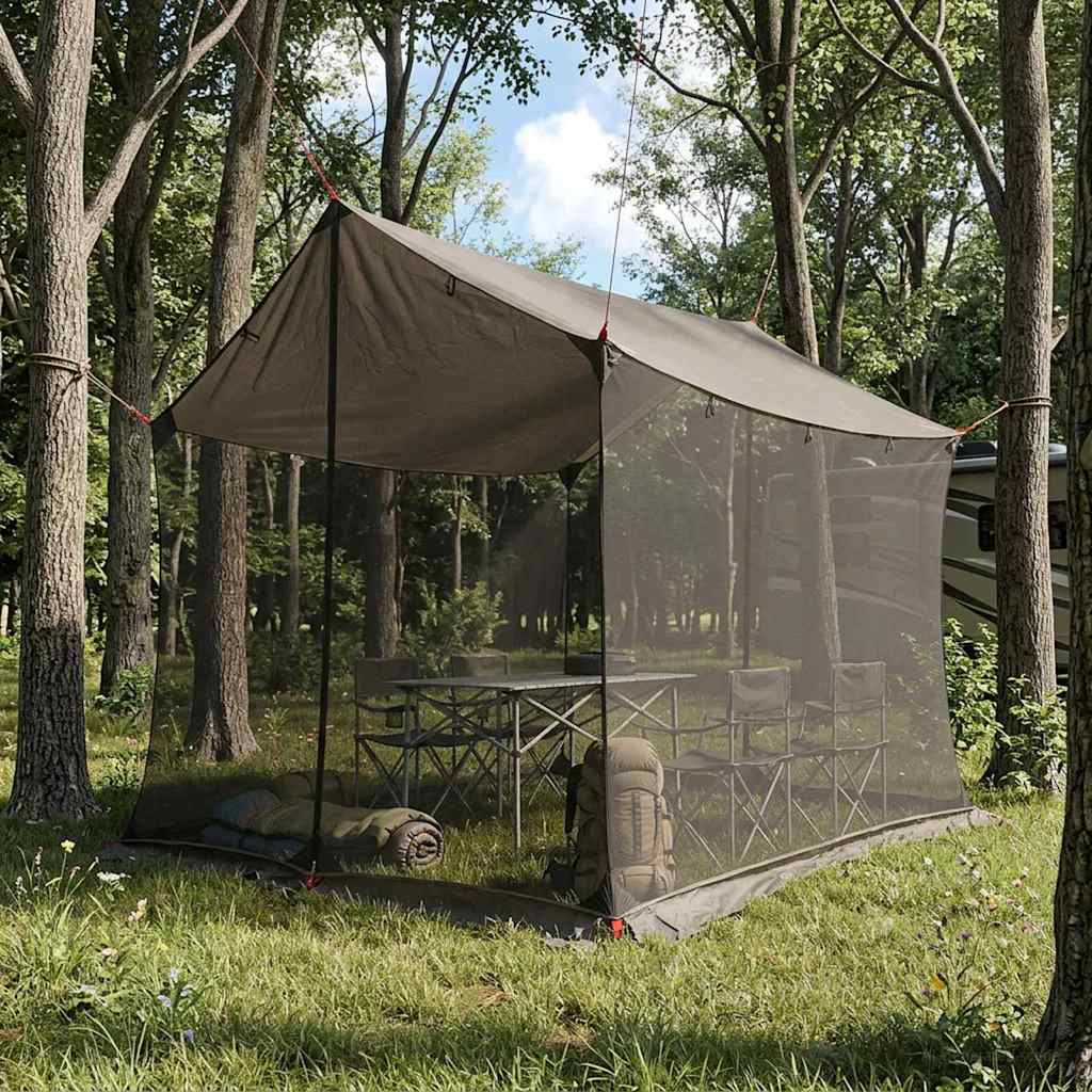 Camping Tarp with Mesh Walls Brown Grey 270 x 210 x 210 cm