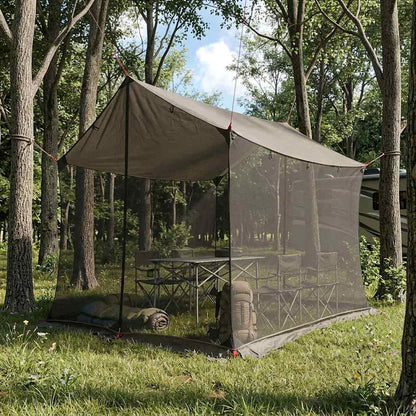 Camping Tarp with Mesh Walls Brown Grey 270 x 210 x 210 cm