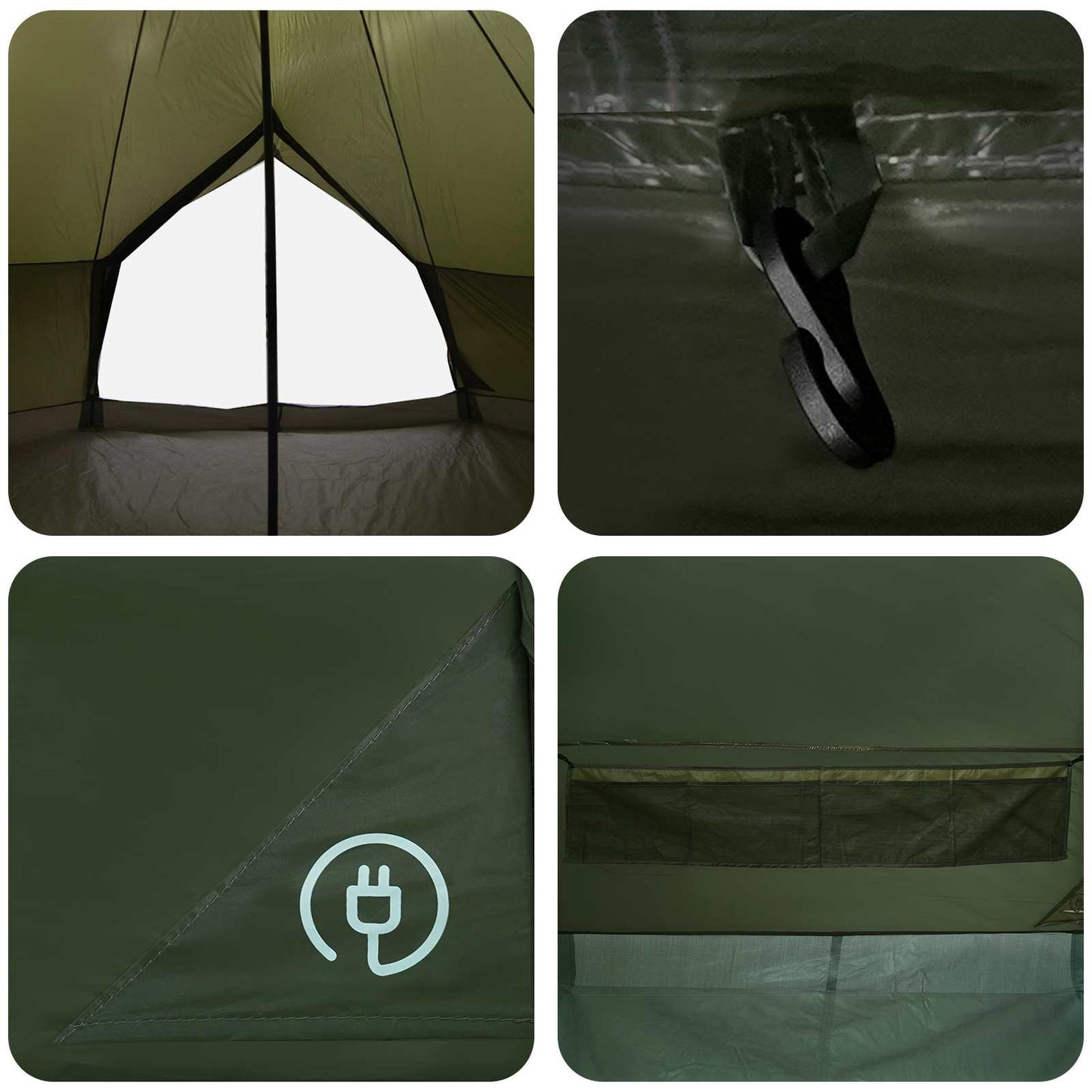 Tipi Tent Olive Green 400 x 400 x 250 cm Polyester and Steel