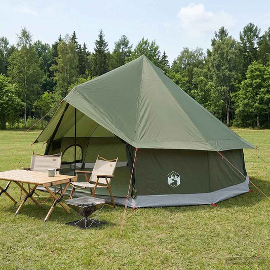 Tipi Tent 8-Person Army Green Polyester and Steel
