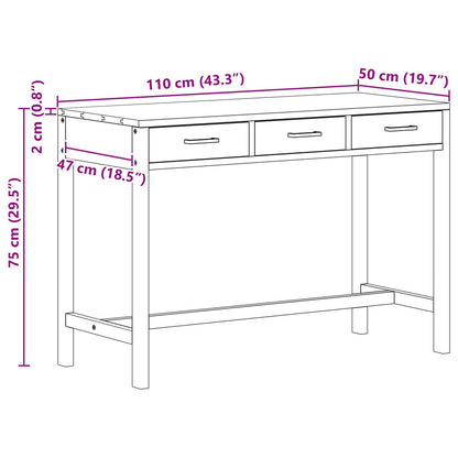 Desk with Drawers Natural Solid Teak Wood 110 x 50 x 75 cm