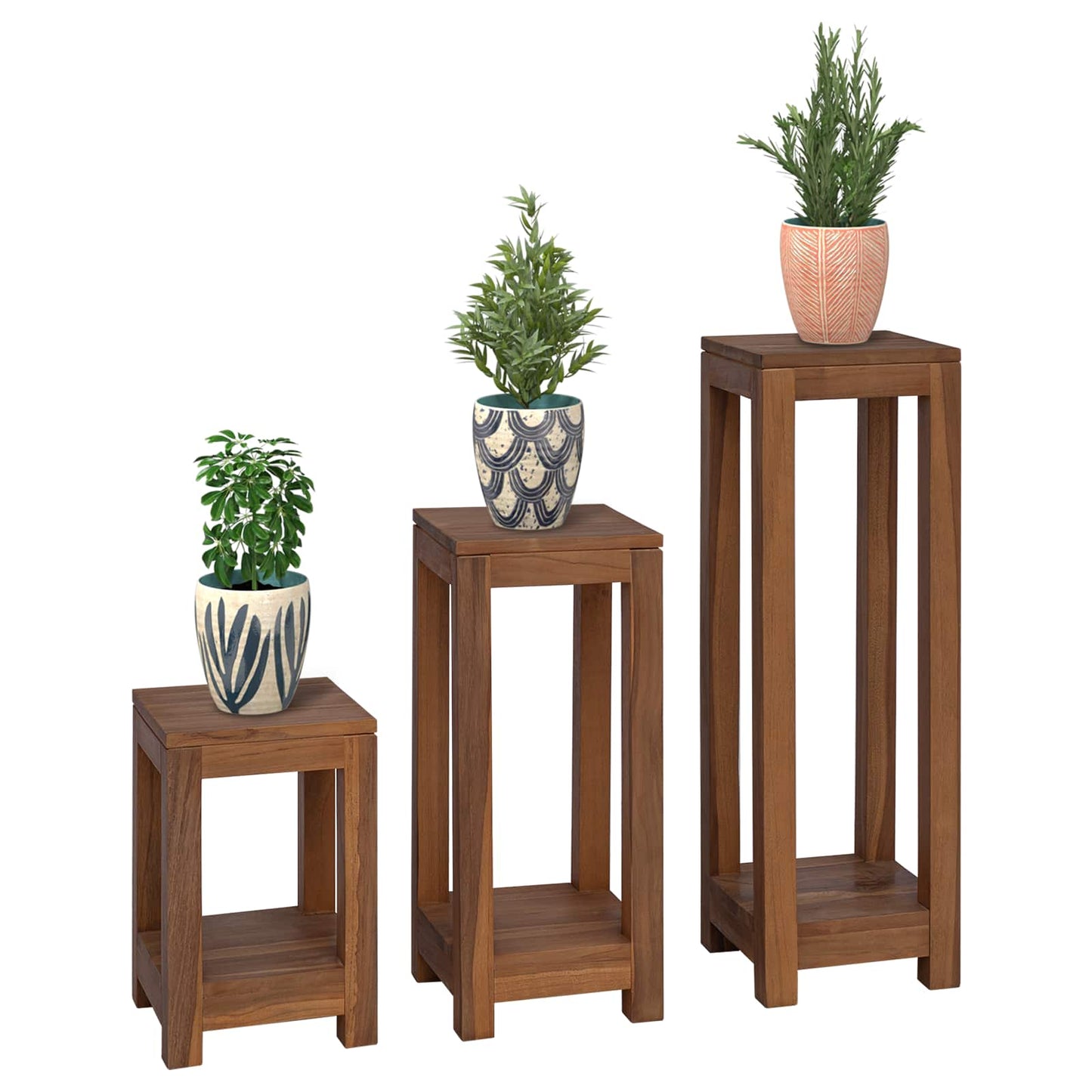 Plant Stand 3 pcs Natural 25 x 25 x 80 cm Solid Teak Wood