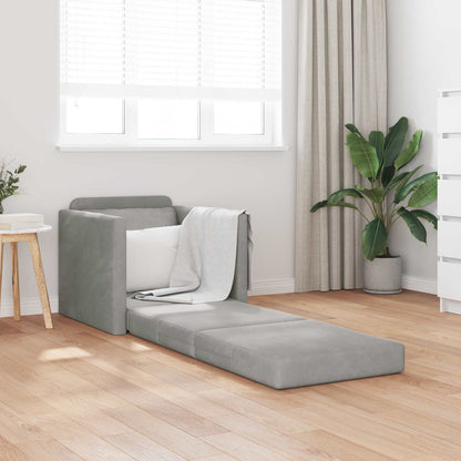 Folding Sofa Bed Light Grey 74 x 77 x 81 cm Velvet