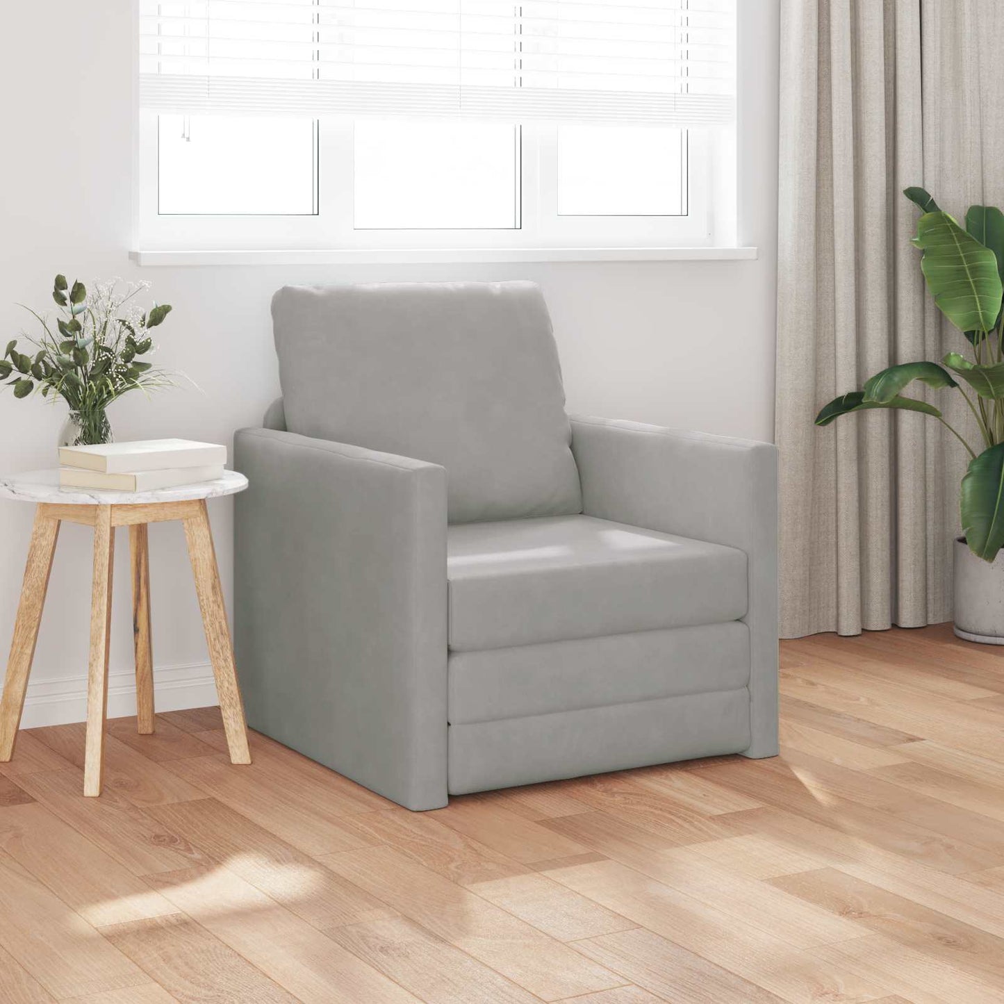 Folding Sofa Bed Light Grey 74 x 77 x 81 cm Velvet