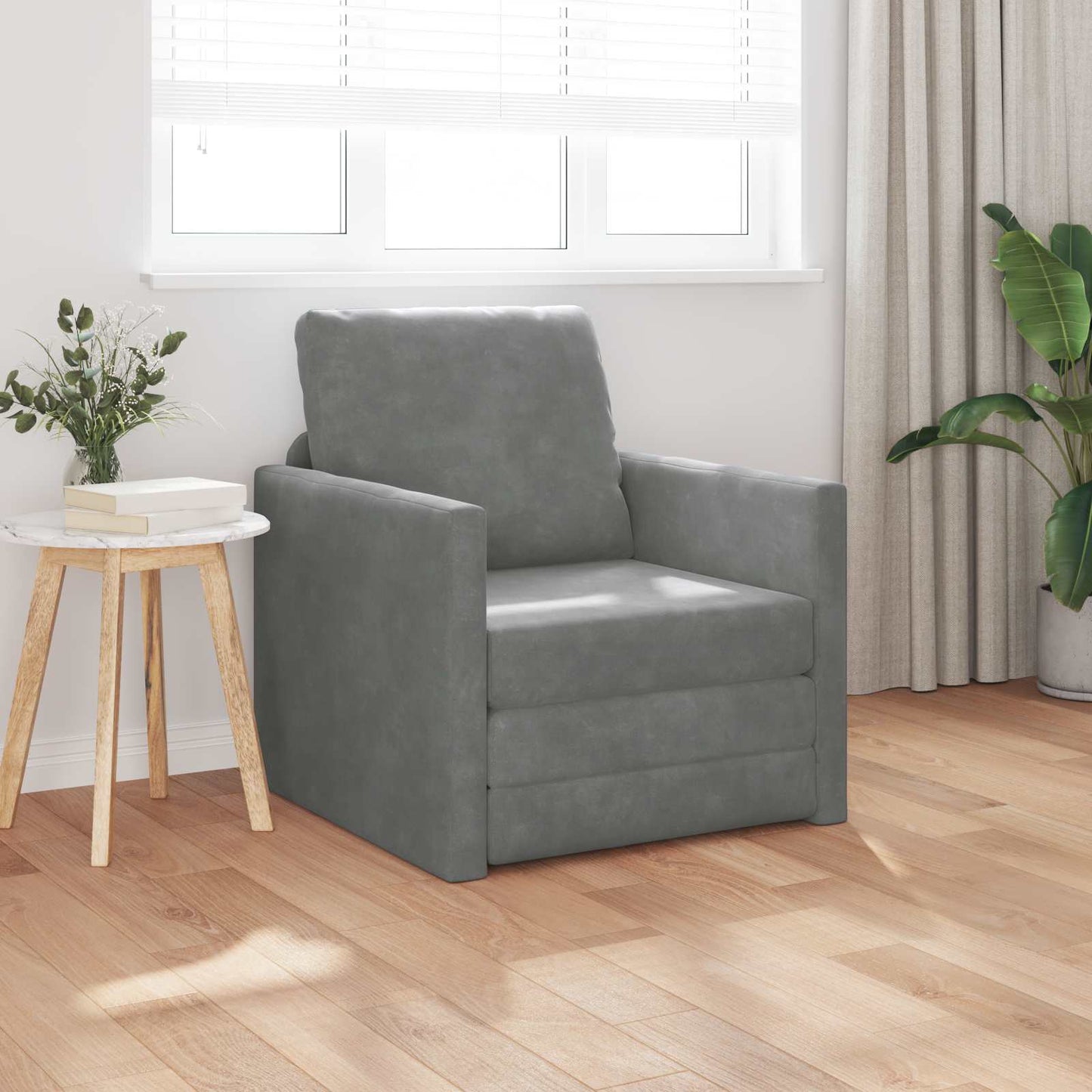 Folding Sofa Bed Dark Grey 74 x 77 x 81 cm Velvet