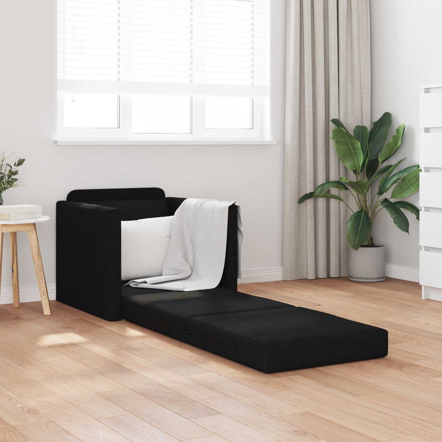 Folding Sofa Bed Black 74 x 77 x 81 cm Fabric