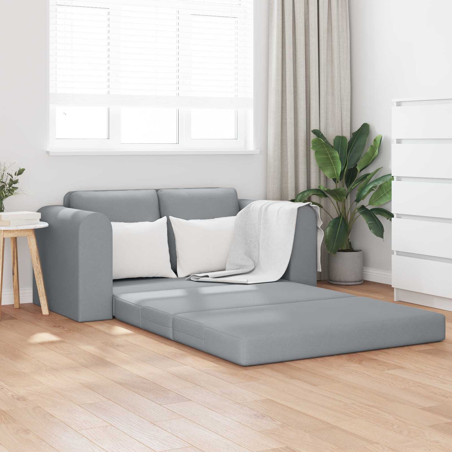 Folding Sofa Bed Light Grey 148 x 71 x 83 cm Fabric