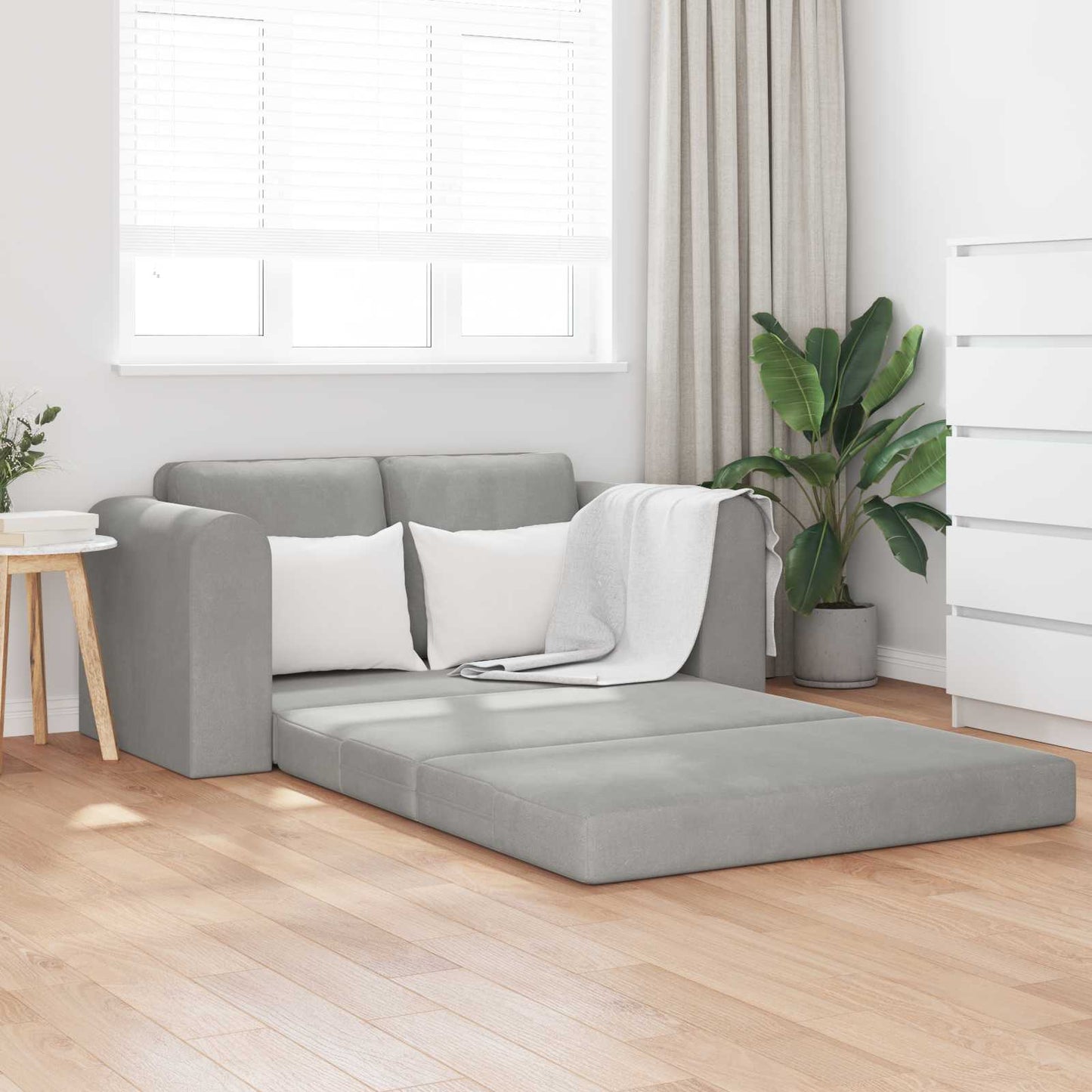 Folding Sofa Bed Light Grey 148 x 71 x 83 cm Velvet