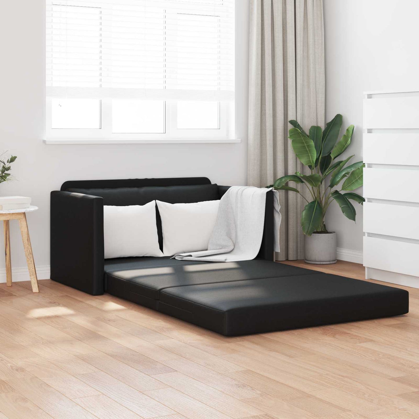Folding Sofa Bed Black 124 x 71 x 78 cm Faux Leather