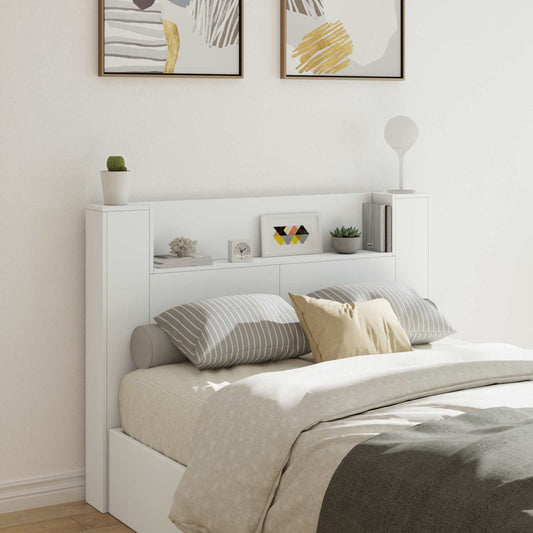 Headboard Cabinet with LED White Engineered Wood