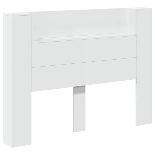 Headboard Cabinet with LED White Engineered Wood
