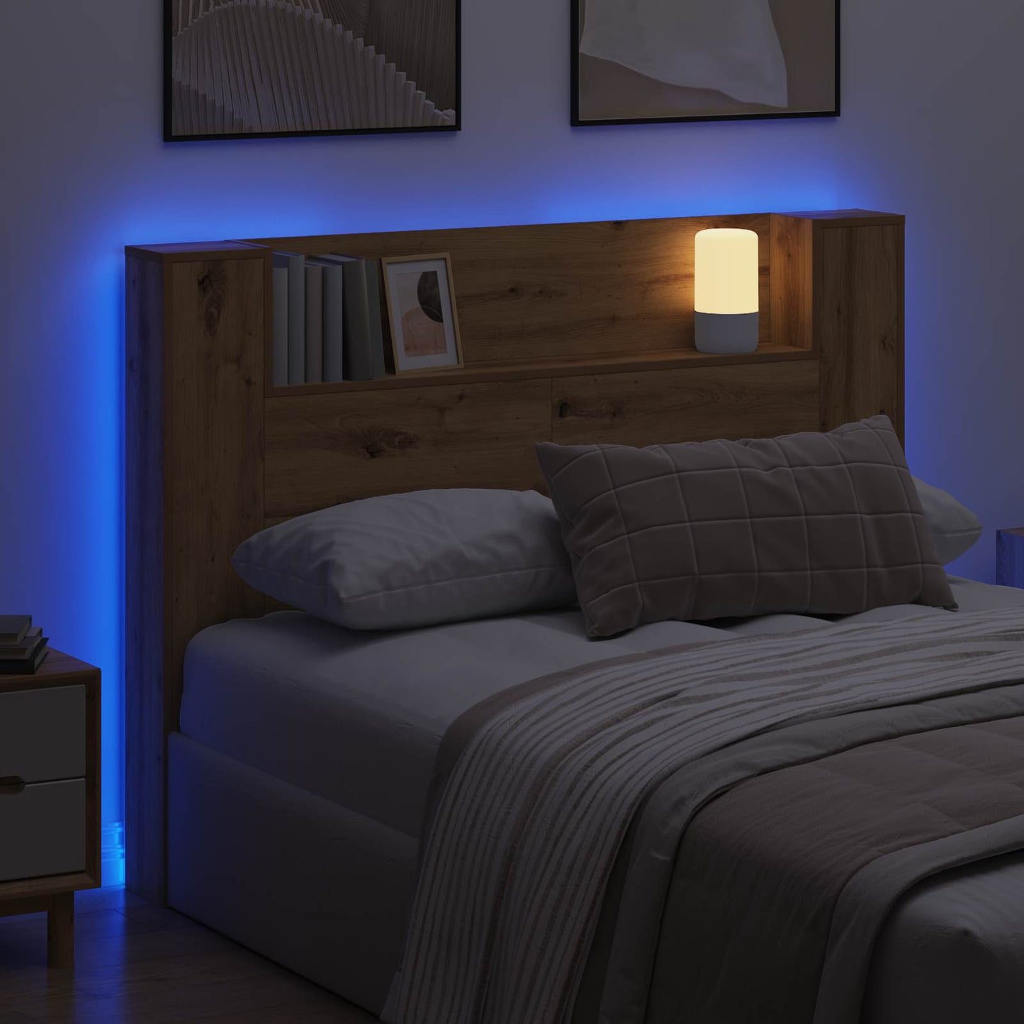 Headboard Cabinet with LED Artisan Oak Engineered Wood