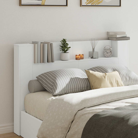 Headboard Cabinet with LED White Engineered Wood