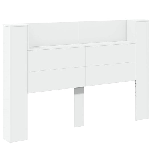 Headboard Cabinet with LED White Engineered Wood