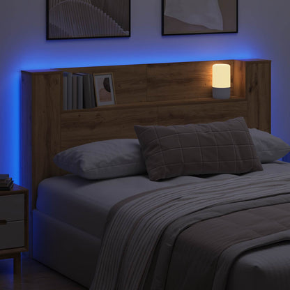 Headboard Cabinet with LED Artisan Oak Engineered Wood